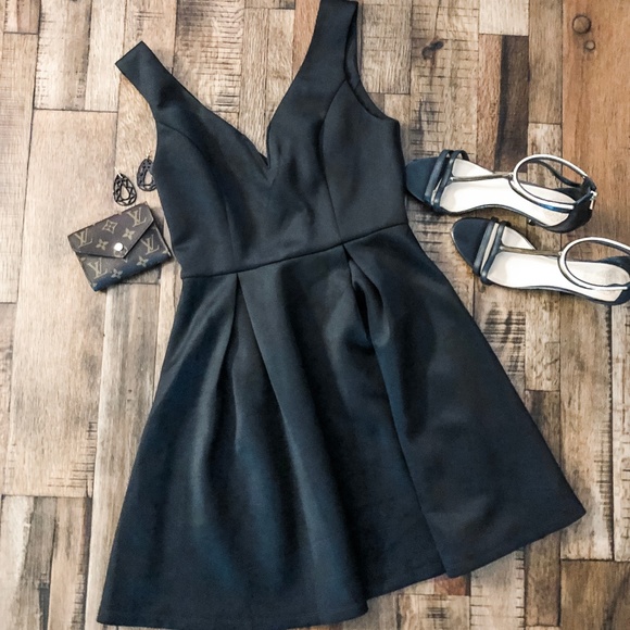 deep v fit and flare dress